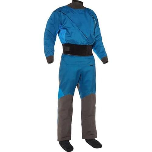 Mens Blue Dry suit Waterproof Front Entry Zip Completely Drysuit With Relief Zipper Latex Wrist Neck Gasket Seal Water Out