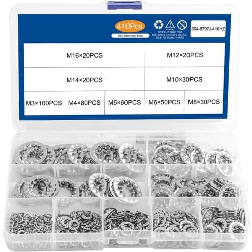 410PCS stainless steel 304 serrated inner tooth lock washer stop inner toothed gasket set 6797J