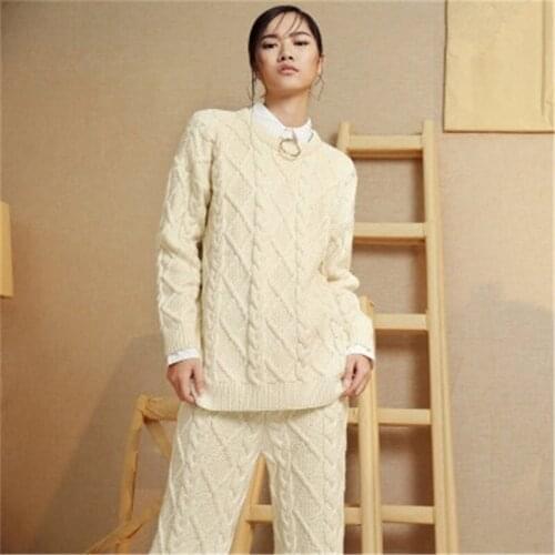 New arrival 100%hand made pure wool knit women streetwear Oneck solid H-straight pullover sweater one&over size