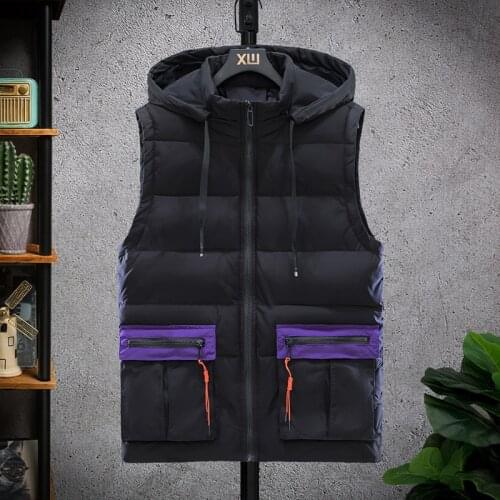 New Arrival Spring Winter Warm Hat Detachable Men Vest Sleeveless Casual Jacket Coat for Men Big Size 4XL Unisex Waistcoat