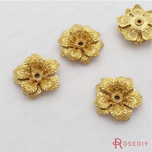 Wholesale 13.5*4.5mm No Plated Natural Color 3D Flower Brass Beads Caps Diy Jewelry Findings Accessories 20 pieces(JM7151)