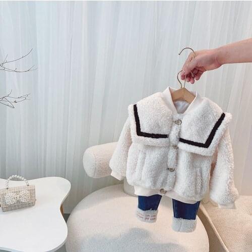 Autumn Lamb Fur Girls Coat New Kids Winter Clothes Girls faux fur Jacket Black White Brown Fashion Outerwear Coats College Style
