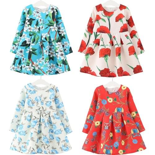 Kawaii Printed Kids Girls Long Sleeve Princess Dresses Floral Party Prom Dresses Toddler Casual Kids Vestido Clothes