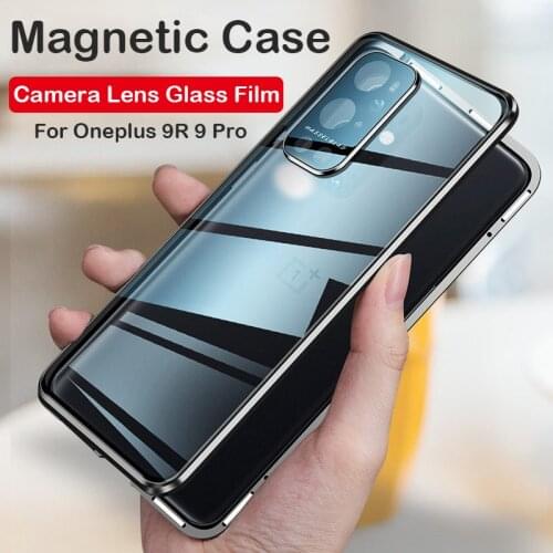 Coque 360 Full Magnetic Case For Oneplus 9R 9 Pro 8T Case Aluminum Metal Bumper Camera Lens Protector Tempered Glass Cover