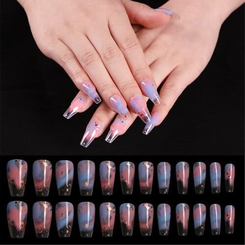 24pcs Professional Fake Nails Long Coffin False Nails Rainbow Ballerina Nail Art Tips Colorful Beauty Artificial Nail Extention
