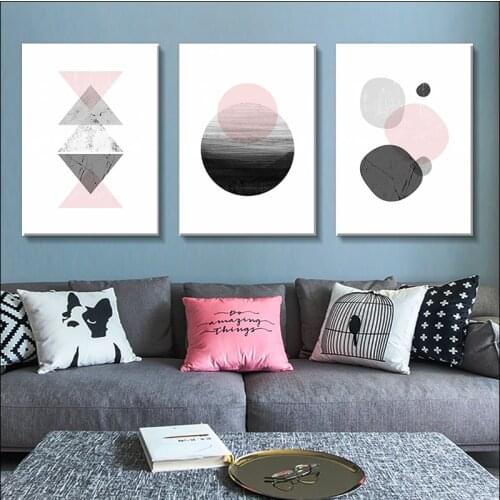 Simple and Abstract Canvas Painting, Geometric Graphics, Posters, Pink Murals, Printed Waterproof Canvas Painting, Club Decorati