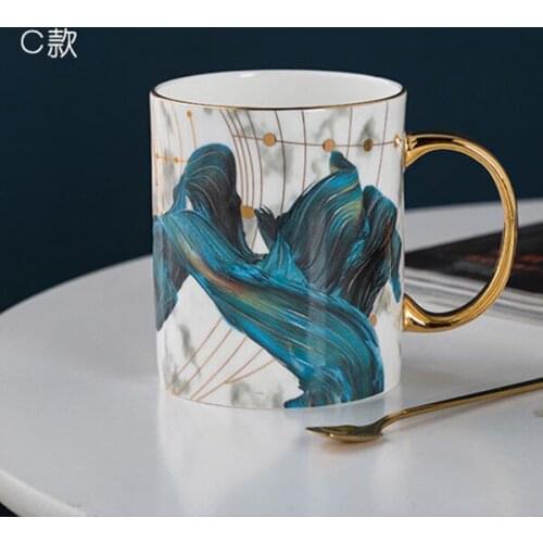 Luxury Noble Design Mosaic Coffee Mugs Nordic Ins Hot Gold Painting Ceramic Water Cups 350ml