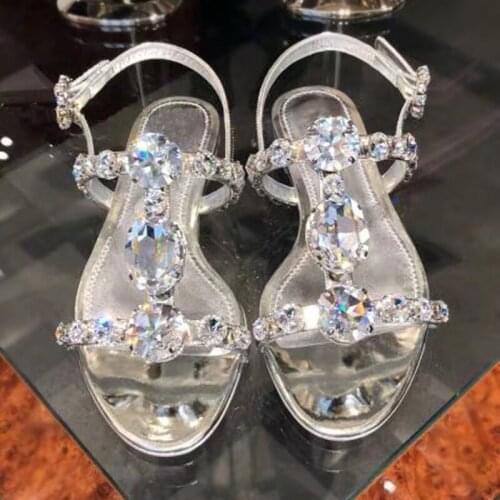 Summer new style fashion womens sandals Casual Designer gold silver patent leather crystal strappy flats shoes birde weeding