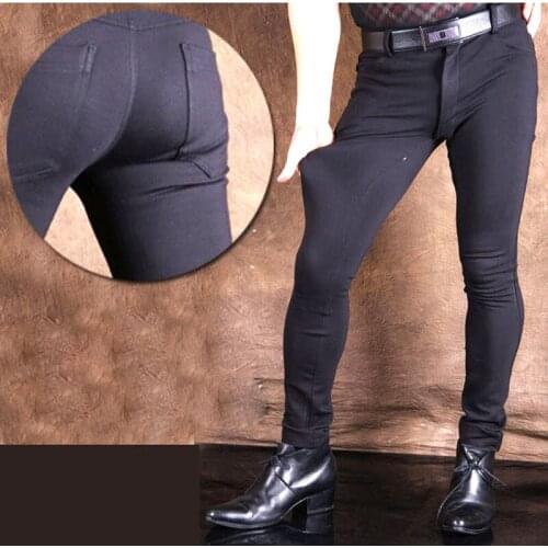 Sexy Men Punk Elastic Tight Pencil Pants U Convex Pouch Tight Trousers Fashion Stage Pencil Pants Gay Wear Plus Size F92