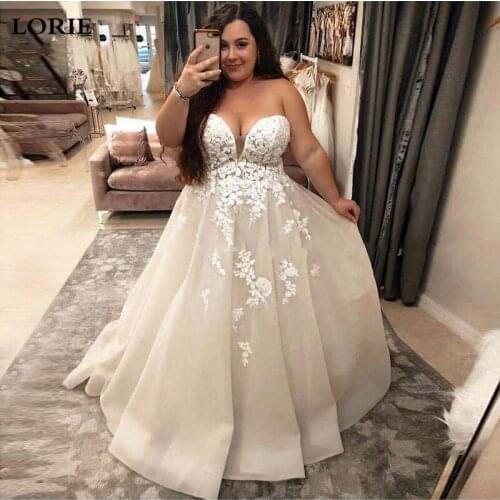 LORIE Plus Size Wedding Dress A-Line Sweetheart Lace Wedding Dress Strapless Appliques Princess Bride Dress Vestido De Noiva
