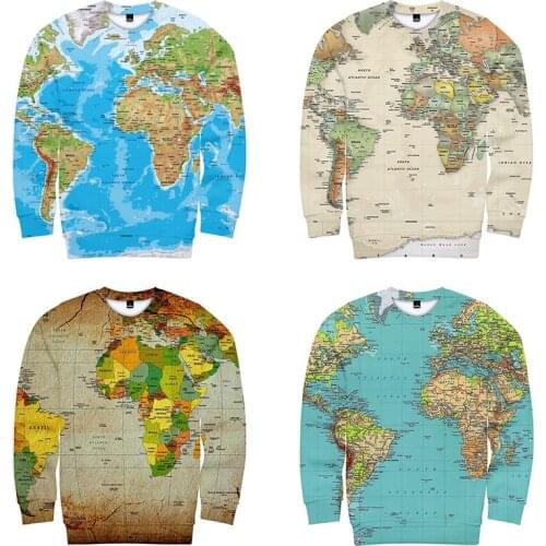 Spring Autumn Print World Map 3d Hoodies Pullover Fashion Men Women Capless Sweatshirts Unisex Long Sleeve O-neck 3D Hoodie Tops