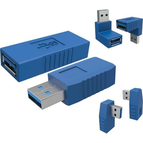 90 Degree USB 3.0 Type-A Male Female Vertical Left and Right Down Angle Adapter USB 3.0 M / F Laptop Connector Blue