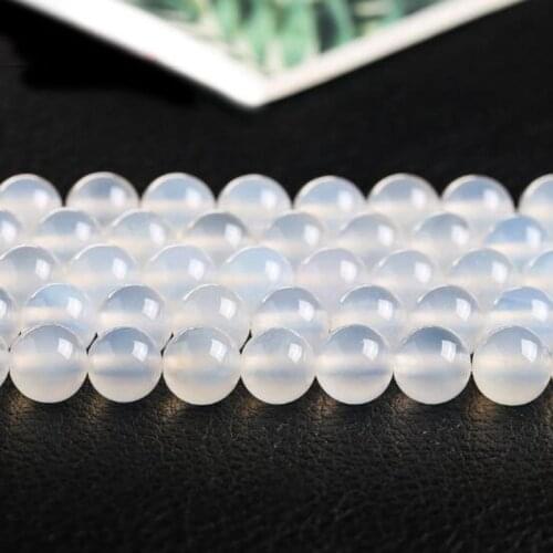 High Quality Natural White Agates Stone 4/6/8/10/12/14mm Round Necklace Bracelet Jewelry DIY Gem Loose Beads 38cm wk178