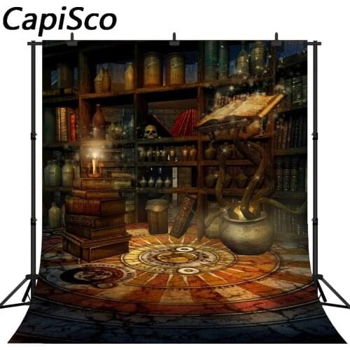 Capisco Bookshelf Book Light Halloween Scene Backgrounds for sale Vinyl cloth High quality Computer printed party backdrop
