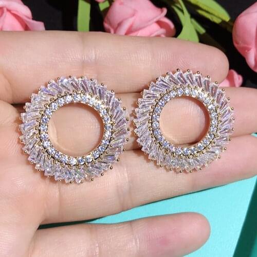 Top Quality Tiny Dazzling Cubic Zircon round Stud Earrings Luxury Circle White Color Wedding Jewelry For Women Gift