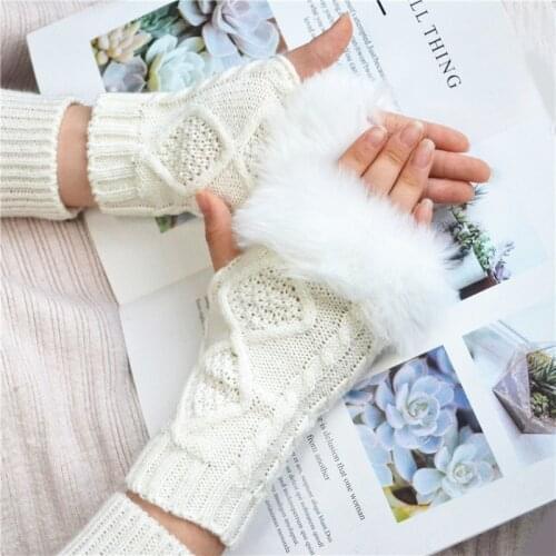 Winter Gloves Women Various Color Fingerless Furry Kawaii Warm Daily All-match Fashion Girls Stretch Knitted Elegant Cold-Proof