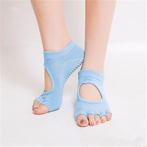1 Pair Women Yoga Socks 10 Colors Soft Backless Five Toe Indoor Gym Socks Anti-Slip Breathable Professional Sports Socks