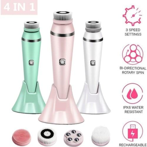 4 IN 1 Electric Face Deep Cleansing Brush Spin Pore Cleaner Face Wash Machine Makeup Remove Waterproof Facial Massager Skin Care