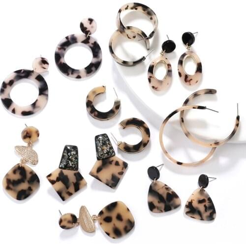 AENSOA Trendy Unique Square Leopard Acetate Acrylic Drop Earrings For Women Girl Geometric Pendant Jewelry Pendientes