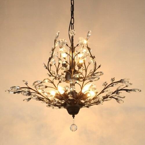American Country Crystal Chandelier European Style LED Bedroom Entrance Lamps Living Room Stairs Chandeliers Wroungt Iron Lights