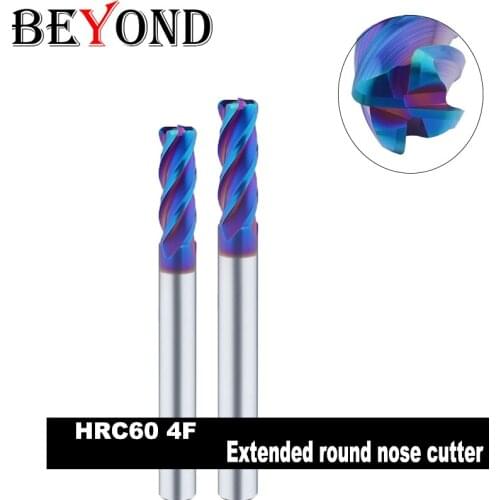 BEYOND CNC Carbide End Mills Extended Round Nose Milling Cutter Woodworking Tools Tungsten Steel Cutting HRC60 4Flutes