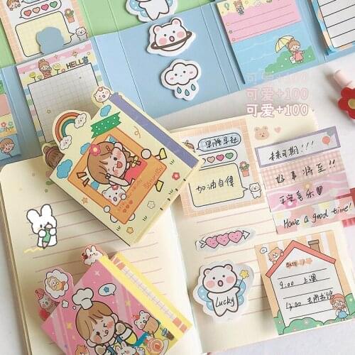 Cute Memo Pad Combination Paper Multi-function N-time Sticker Cute Gift Sticker Tearable Message Paper stationery sticky notes