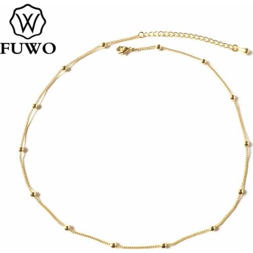 FUWO Wholesale Brass Big Beads Necklaces High Quality Anti-Tarnish 24k Gold Dipped Chain For Jewelry Making 1.3*3.3mm NC012