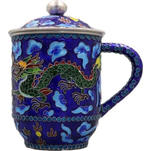 Cloisonne Pure Silver Teapot 999 Foot Silver Teacup Dragon Phoenix Silver Cup Mug Office Cup Big Mouth Cup Silver Water Cup