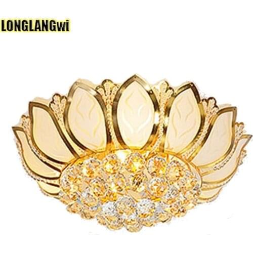 Lotus Flower Modern led crystal chandelier Light Gold chandeliers Lamp for Living Room Bedroom