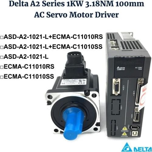 Delta A2 1KW 3.18NM Kit ASD-A2-1021-L ECMA-C11010RS ECMA-C11010SS Brake AC Servo Motor Driver 220V 1PH/3PH 1000W 100mm 7.3A