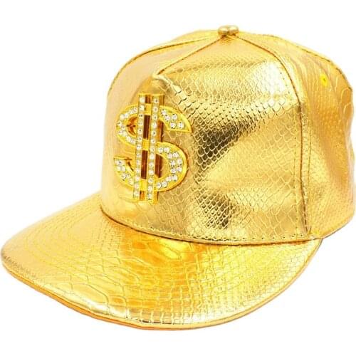 Doitbest Metal Golden dollar style mens Baseball Cap hiphop cap leather Adjustable Snapback Hats for men women