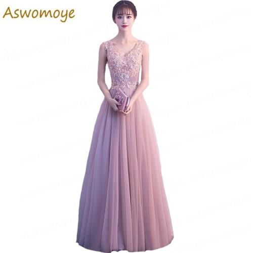 Elegance V-neck Evening Dresses 2019 a Line Organza a Line Prom Dress Embroidery Robe De Soiree Formal Banquet Dresses