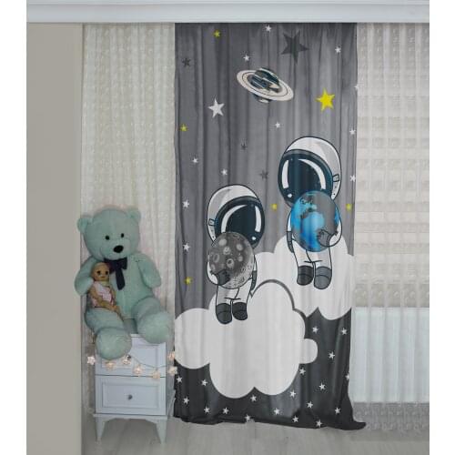 Astronaut Patterned Background Curtain velvet curtain kids room drape Spaceman Stars World Cloud