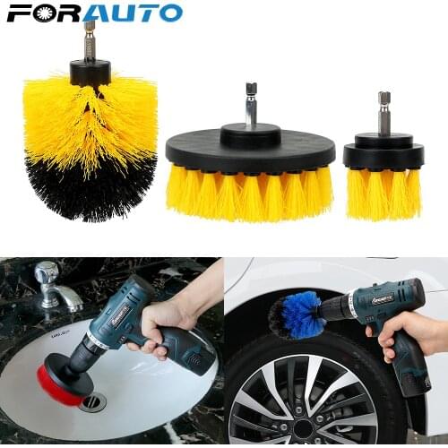 FORAUTO 3Pcs/set Auto Care Car Hard Bristle Brush Kit for Drill Scrubber Auto Detailing Car Brush Cleaning Tool Car Accessories