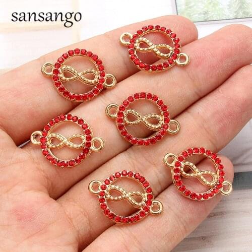 10pcs 8 Characters Round Red Crystal Charms Pendant Connectors For DIY Necklace Bracelet Jewelry Making Handmade Accessories
