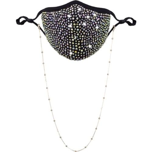 Masquerade Rhinestone Mask Chain Women Fashion Halloween Mardi Reusable Washable Jewelry Party Face Cover Necklace Glasses Chain