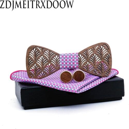 Fashion New Style Mustache Geometry Mens Wooden Bowtie Classical Pet Bamboo Wood Butterfly Cufflinks Bow ties Sets