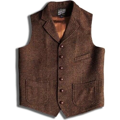 Mens Blazer Vest Brown Tweed Suit Sleeveless Jacket Victorian Waistcoat Grooms Tight Wedding Dress Vintage Clothes School