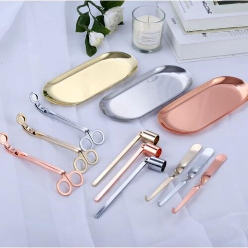 4pcs/set Candle Care Kit Candle Wick Trimmer Candle Wick Dipper Scissor Snuffer Storage Tray Candle Extinguisher Repair Tool Set