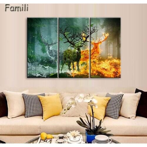 Rushed Modular Pictures Deer Wall Art Canvas Printed Painting 3Pcs Unframed Wall Picture For Living Room Hot Cuadros Decoration