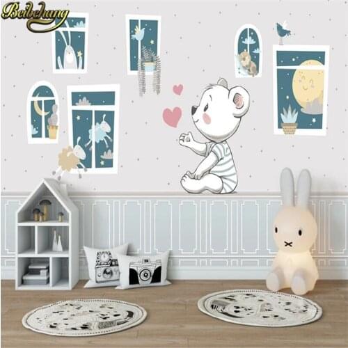 Beibehang custom Cartoon window lamb love bear wallpaper for Childrens room background 3D wallpaper for living room decoration