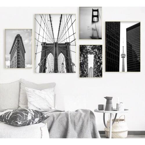 Poster Steel Building Grey Landscape Canvas Painting Wall Art Home Decoration for Living Room and Bedroom Frameless Style
