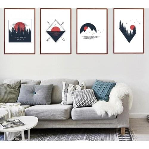 Simple Home Decoration Sunset Landscape Painting Poster and Printing Black Red Wall Art Canvas Painting Living Room Mural Unfram