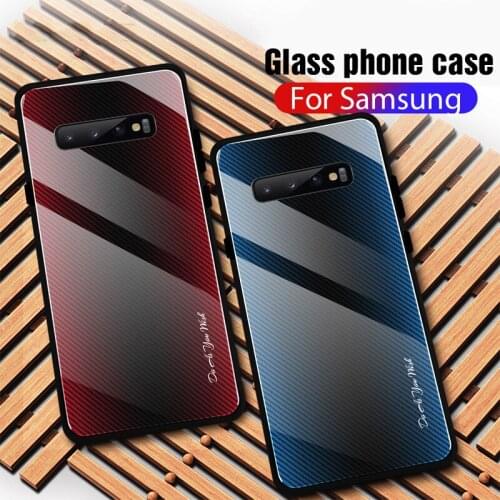 Shockproof Gradient Color Protective Phone Case for Samsung S20 S10 S9 Plus Tempered Glass Cover Case Soft Silicone Edge