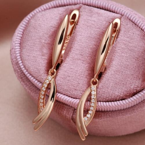Luxury 585 Rose Gold Drop Earring Natural Metal Hyperbolic Cross Single Row Cubic Zircon Cut Fashion Fine Jewelry Women Earrings