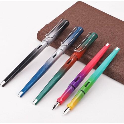 18CM Long Style Fountain Pen Gradient Color Big Hollow Out Clip EF/F Nib Ink Pens for Writing Student Stationery School Supplies