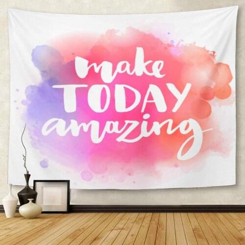 Make Today Amazing Inspirational at Colorful Watercolor Splash Custom Lettering Brush Calligraphy Tapestry Wall Hanging