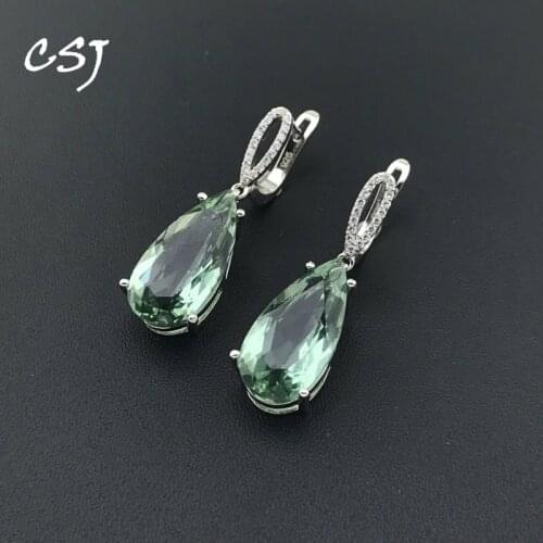 CSJ Genuine Natural Green Amethyst Drop Earrings 925 Sterling Silver Citrine Zultanite10ct Women Wedding Engagment Party Gift