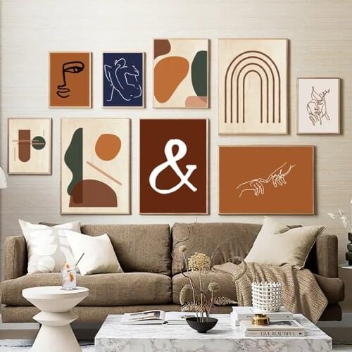 Burnt Orange Color Block Abstract Shape Line Art Prints Gallery Wall Pictures Navy Earth Tone Posters Canvas Painting Home Decor