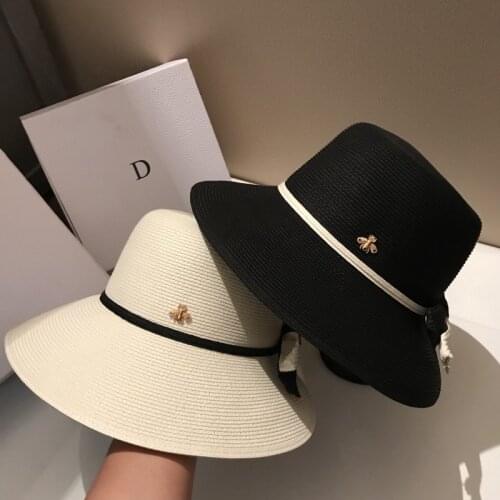 2021 New Summer Women Straw Sun Hats Lady Foldable Beach Hat Fashion Bow Tie Handmade Wide Brim Panama Hat Travel Cap